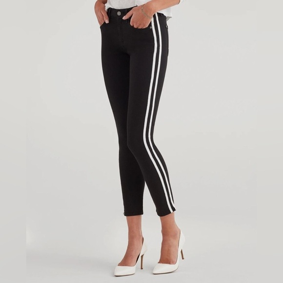 7 For All Mankind B air The Ankle Skinny Jeans Black White Leather Stripes - Picture 1 of 9